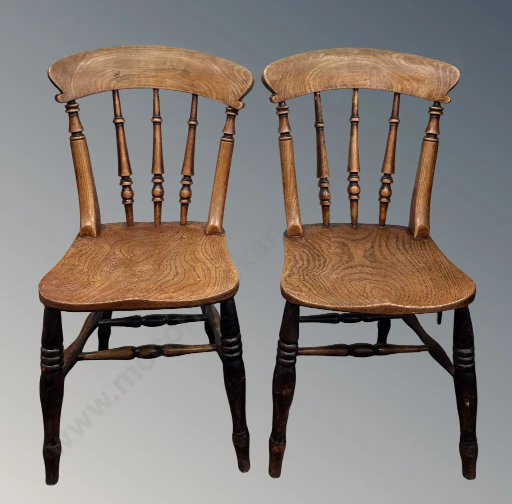 Pair of Elm Spindle Back Cottage Chairs Image 1++