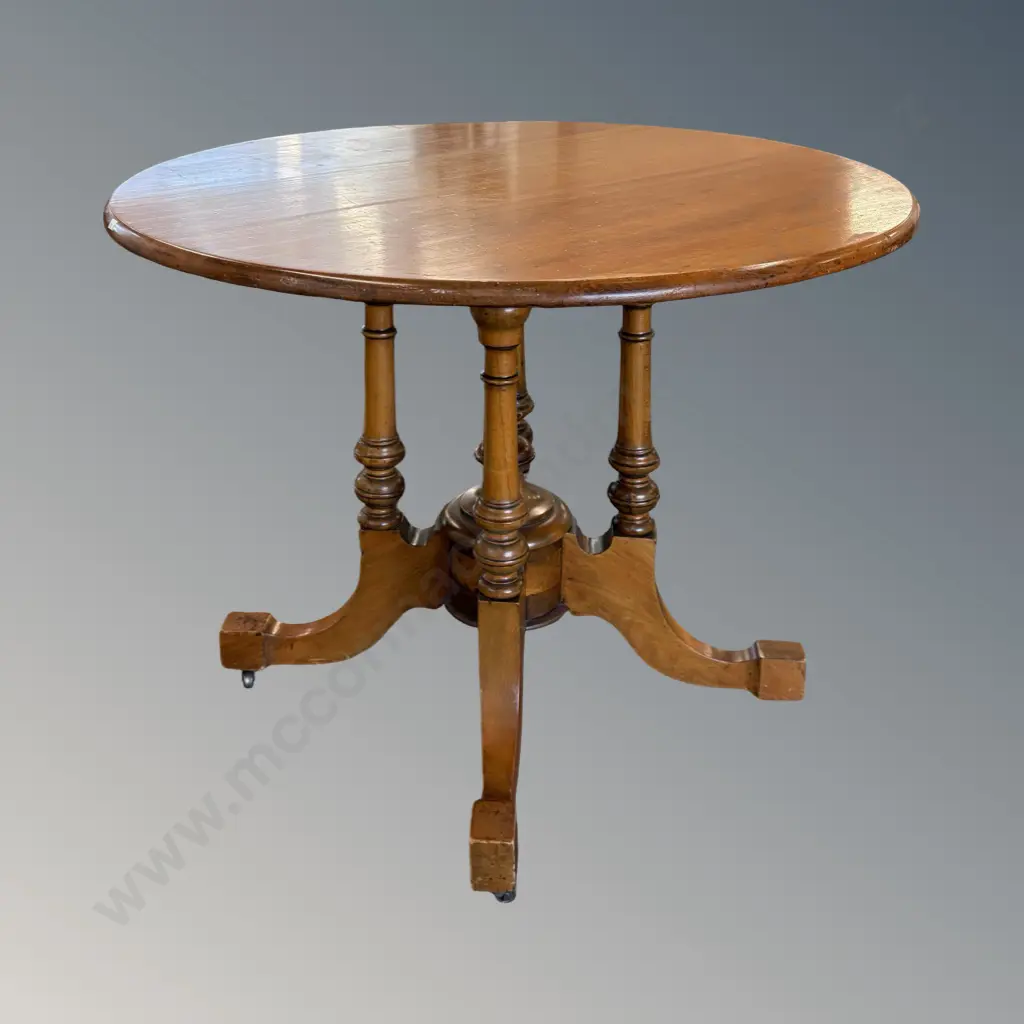 Kauri Tilt Top Circular Table on Cathedral Base H74xD96cm Image 1++