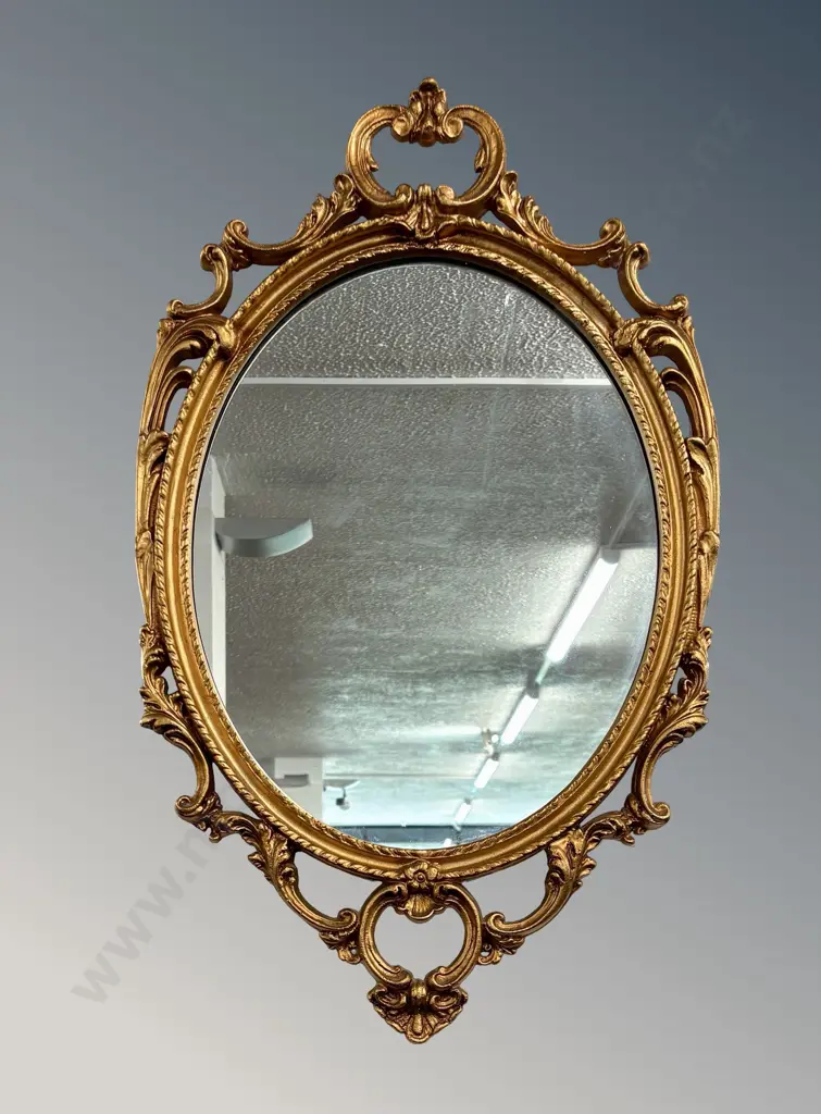 Oval Gilt Framed Wall Mirror, L74cm Image 1++