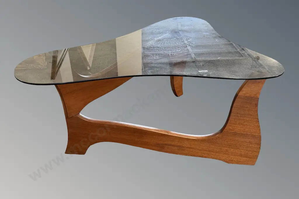 Mid Century Glass Topped Occasional Table on Mahogany Base, L79xW70cm Image 1++