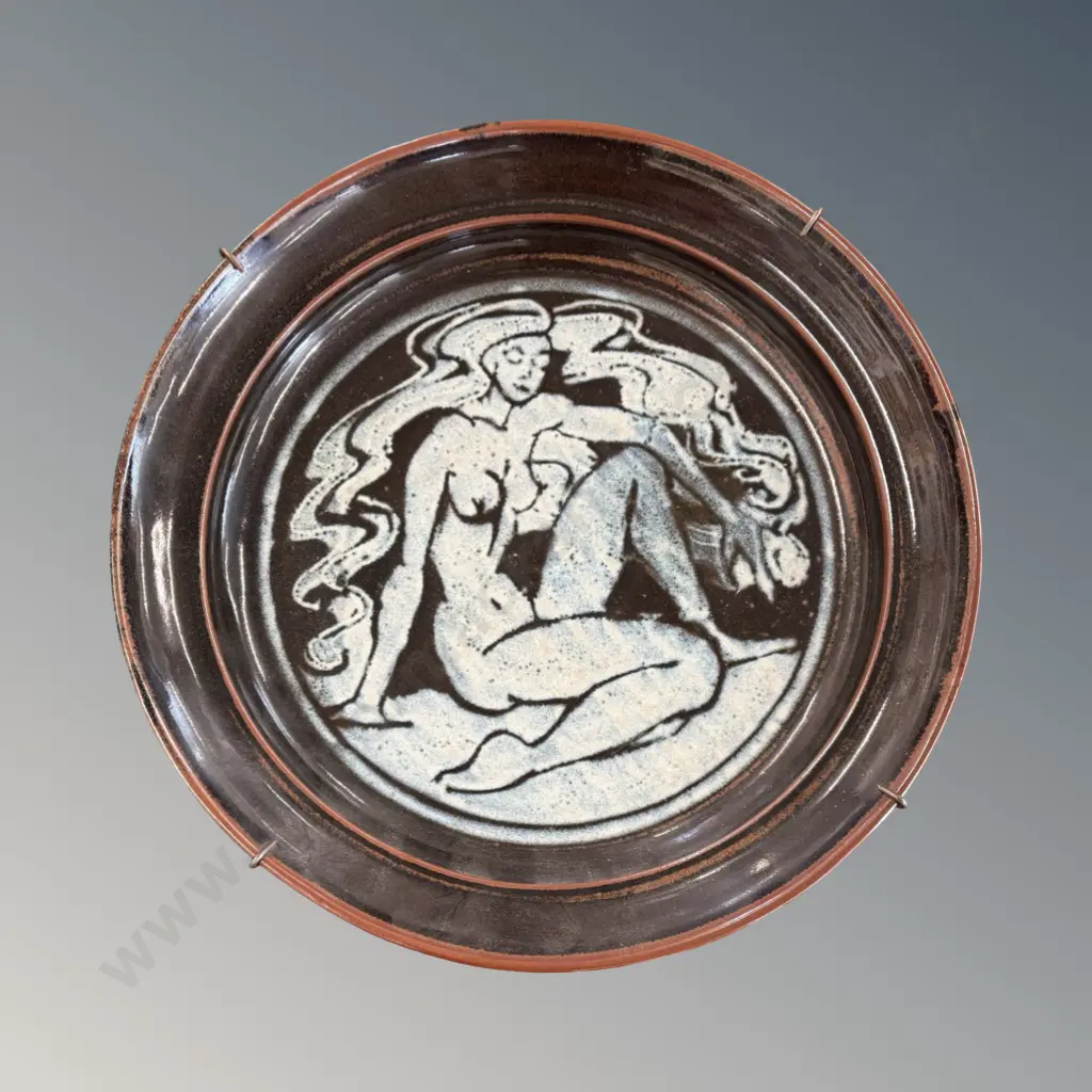 Ross Richards Pottery Bowl depicting Figure, Dia36xD7.5cm Image 1++