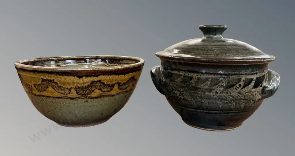 Unsigned Pottery Dish and Bowl Image 1++