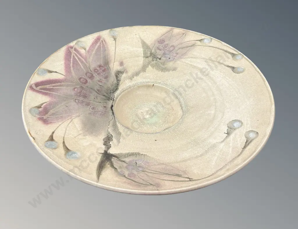 Robin Hopper (Canadian Potter) Floral Pattern Bowl Dia36cm Image 1++