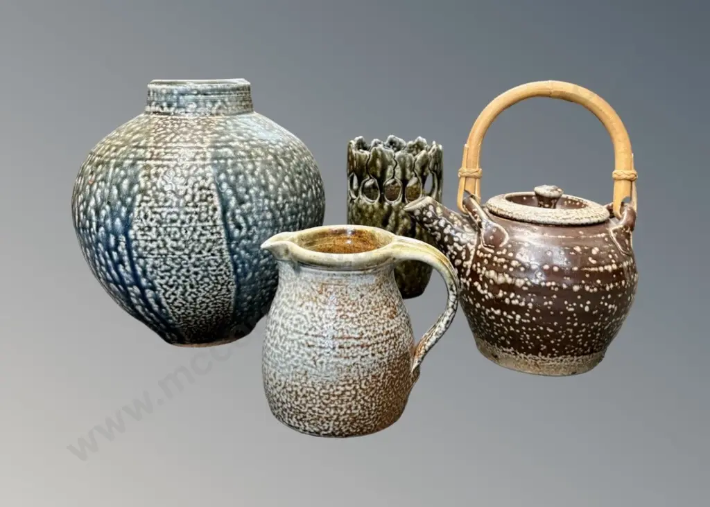 Andrew Van der Putten Salt Glaze Teapot and an assortment of signed vases, jug and vase Image 1++