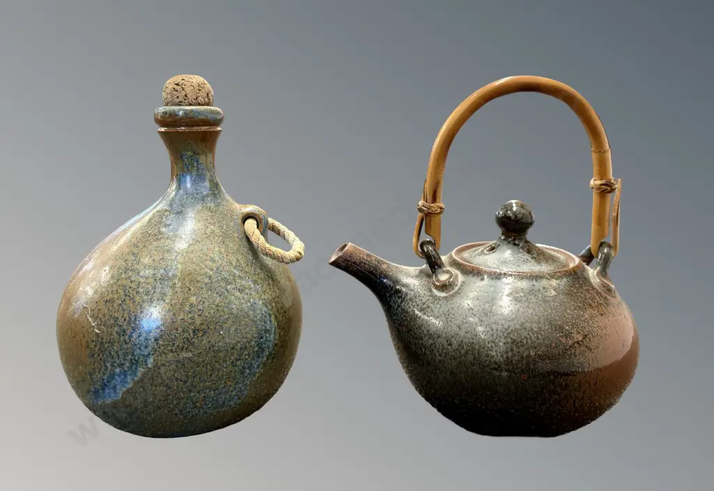 Lawrence Ewing Pottery Teapot and Vessel, H14-21cm Image 1++