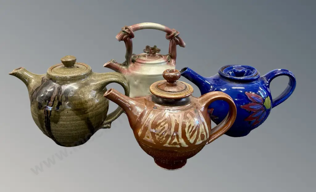 Collection of NZ Pottery Teapots (4) incl Ngaire van Grondelle, 1 AF Image 1++