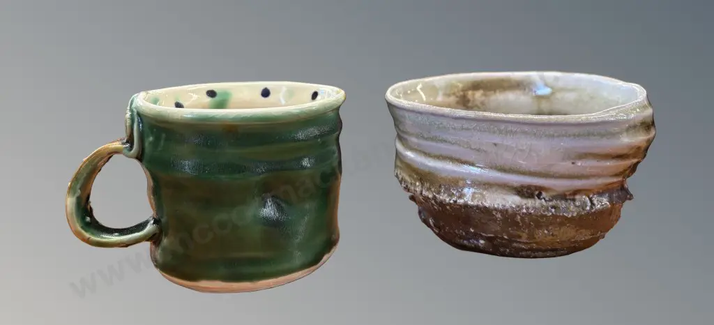Darryl Frost Crude Encrusted Pottery Bowl and Kitchen Mug H7cm Image 1++