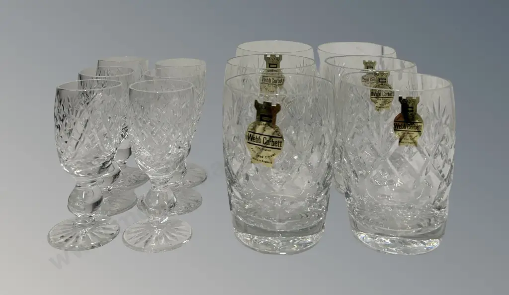 Set of Six Webb & Corbett Whisky Tumblers H8.5cm & Set of Six Sherry Glasses  Image 1++