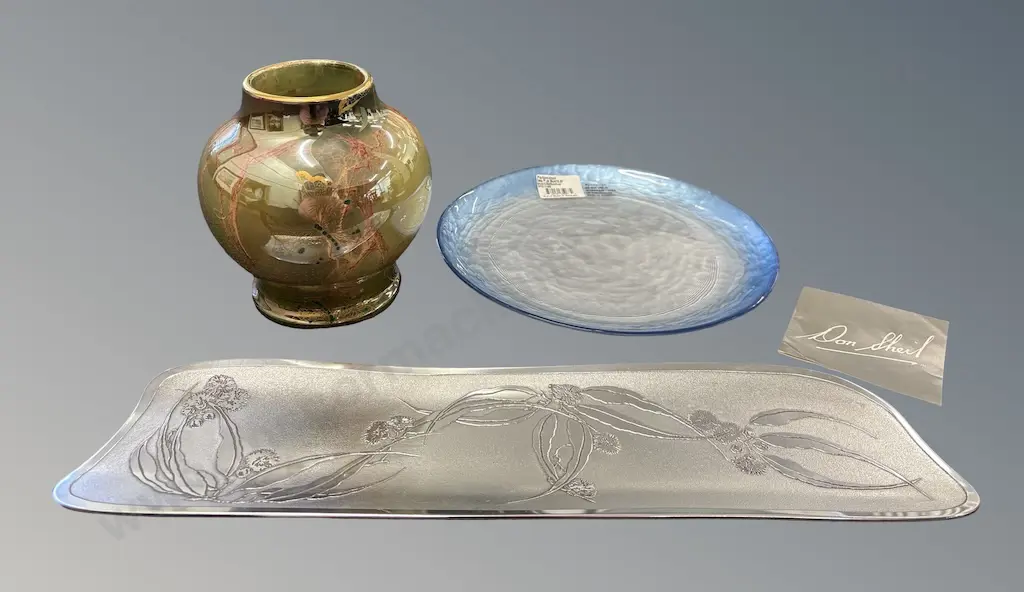 Portmeirion Blue Lustre Plate, Wilkinsons Lustre Vase with Butterflies, Don Sheil Collection Australia Tray Image 1++