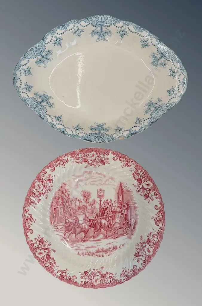 Ironstone Coaching Scene and Staffordshire Platters, (chip to rim) Image 1++