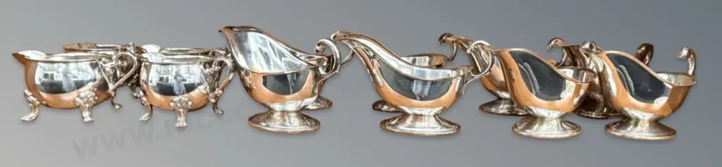 Selection of Silver Plate Gravy Boats and Creamers Image 1++
