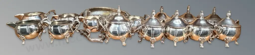 Selection of Silver Plate Creamers, Sugar Bowls and Dish Image 1++