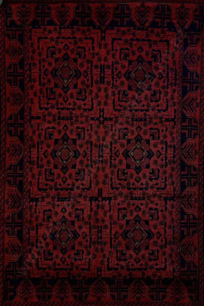 Andkhoi Rug, Afghan Bokhara Weaving – Red and Black Tones 187x126cm Image 1++