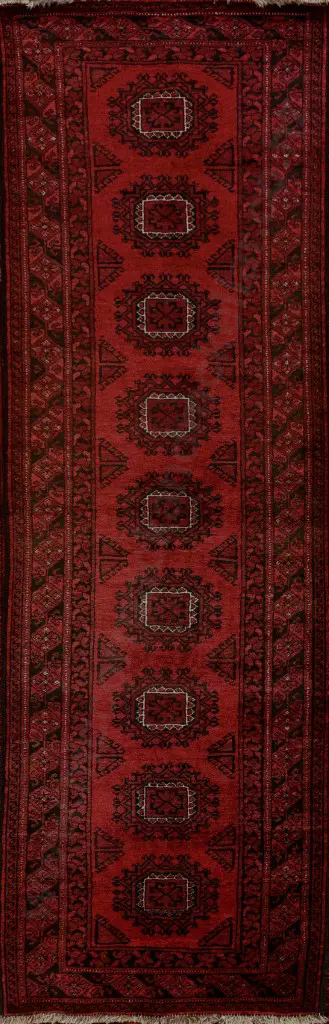 Turkoman Sarouk Runner, Afghan Village Bokhara Weaving – Red, Blue, Beige Tones 265x85cm Image 1++