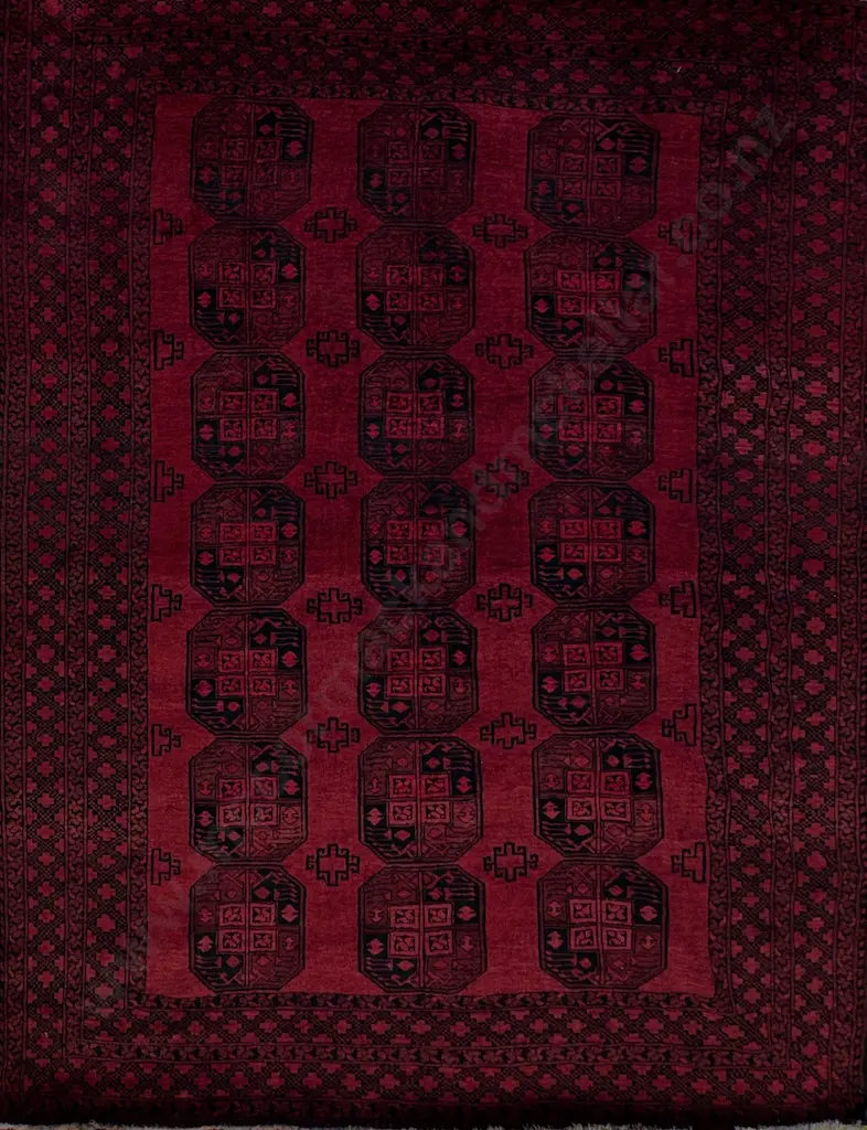 Turkoman Afghan Village Bokhara Weaving – Red and Black Tones 306x234cm Image 1++