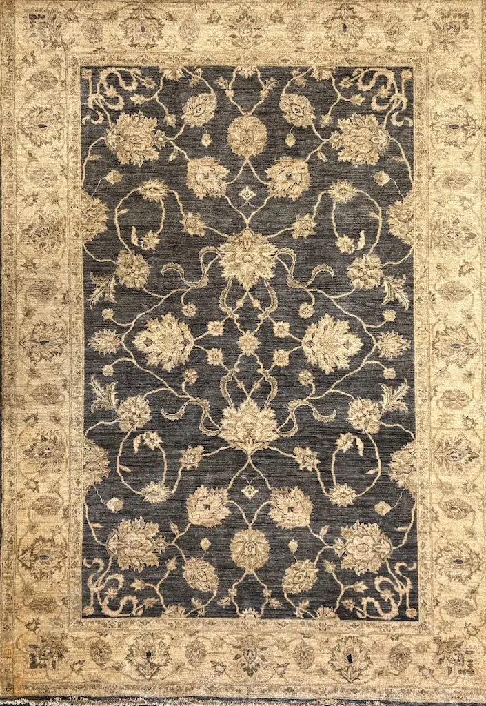Chobrang Rug, Afghan Curvilinear Weaving – Blue-Stone, Tan, Beige and Brown Tones 260x181cm Image 1++