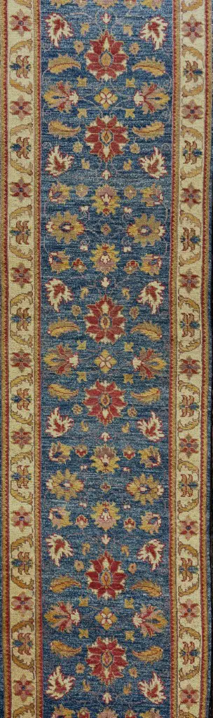 Chobrang Runner, Afghan Curvilinear Weaving – Blue, Green and Red Tones 425x77cm Image 1++
