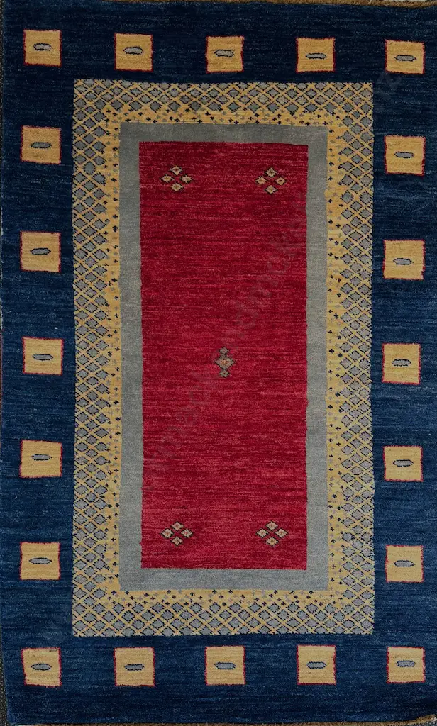 Gabbeh Rug, Afghan Contemporary Weaving – Red, Blue and Beige Tones 156x97cm Image 1++