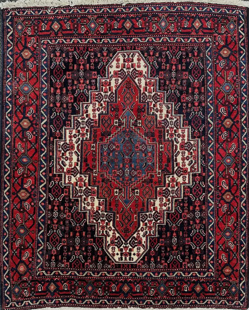 Persian Rug - Red Blue and Cream Tones, 148x120cm Image 1++