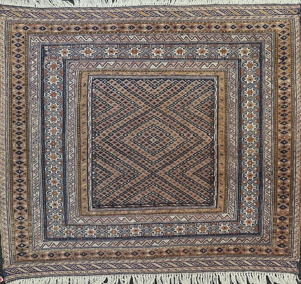 Square Kilim - Tan, Blue and Cream Tones, 112x125cm Image 1++