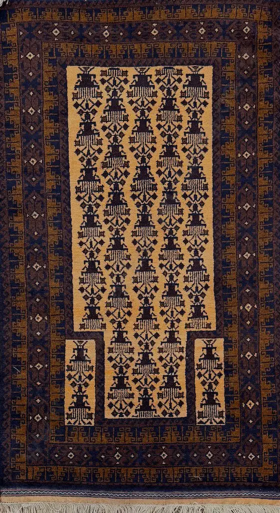 Balouchi Afghan Prayer Rug - Blue, Brown and Tan Tones 148x83cm Image 1++
