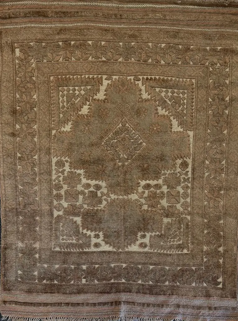 Barjista Rug, Afghan Mixed Weave of Kilim/Pile Geometric and Floral Design – Salmon, Green and Tan Tones 173x136cm Image 1++
