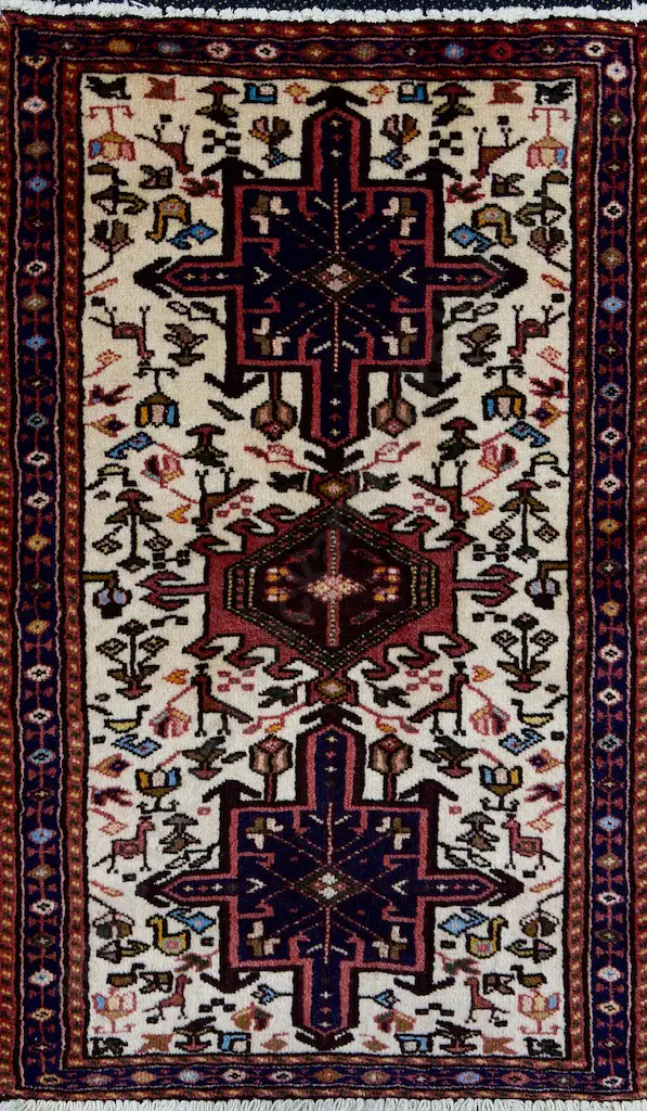 Persian Prayer Rug - Cream and Chocolate Brown Tones, 108x68cm Image 1++