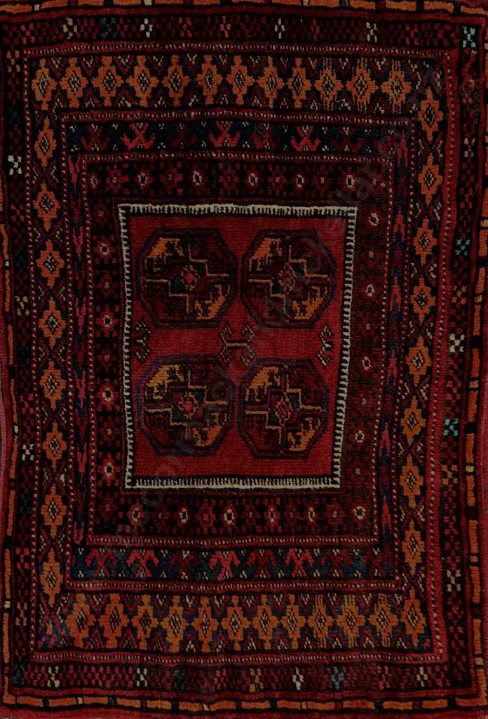 Balouchi Camel Bag, Afghan Bokhara Design – Red, Orange, Blue and Burgundy Tones 82x56cm Image 1++