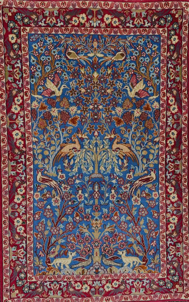Persian Rug - Birds and Animals in Blue, Red and Cream Tones 109x70cm Image 1++