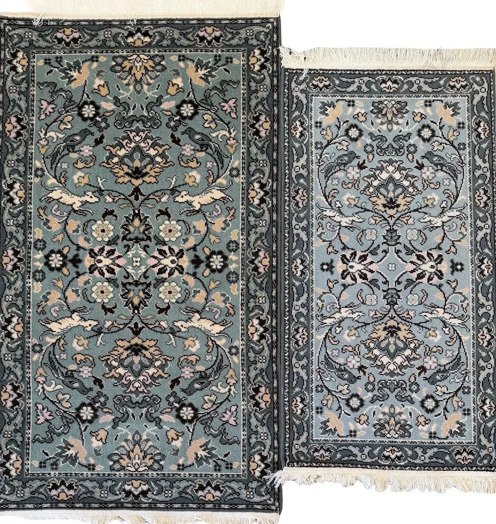 Two Wool Rugs - Blue and Cream Tones, 164x91cm & 130x68cm Image 1++