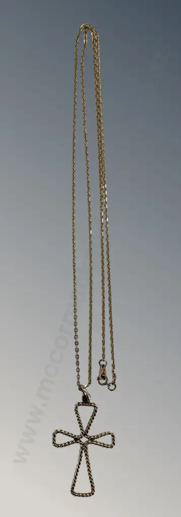 9ct Gold Cross on 9ct Gold Fine Chain, L70cm, TW8gms Image 1++
