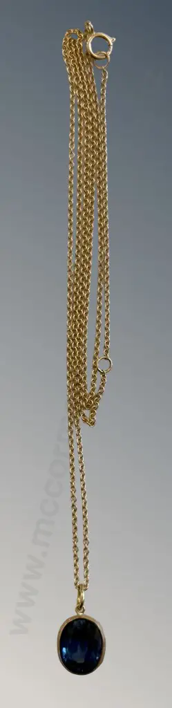 18ct Yellow Gold Blue Sapphire Pendant and Chain, Sapphire 2.83ct, L46cm, TW2.53gms Image 1++