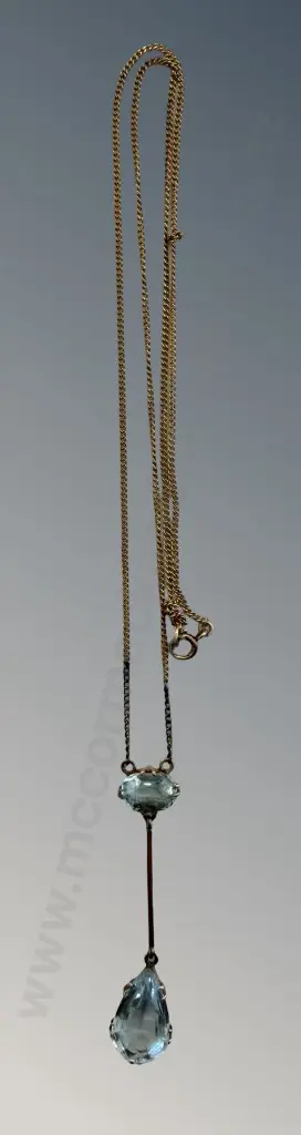 14ct Gold and Aquamarine Pendant with Gold Chain L42cm, Pendant 4.5cm, 2.37gms, TW4.00gms Image 1++