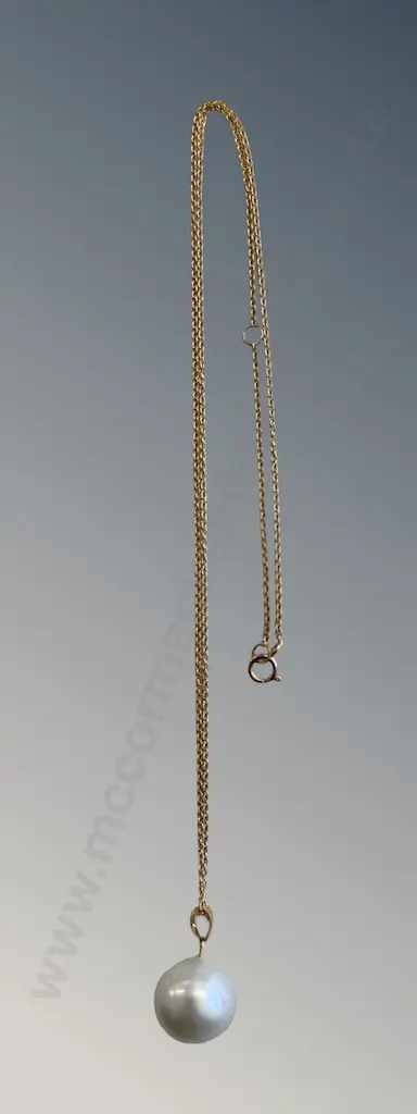 18ct Yellow Gold and South Sea Pearl Pendant on Chain, 45cm, TW1.866gms Image 1++