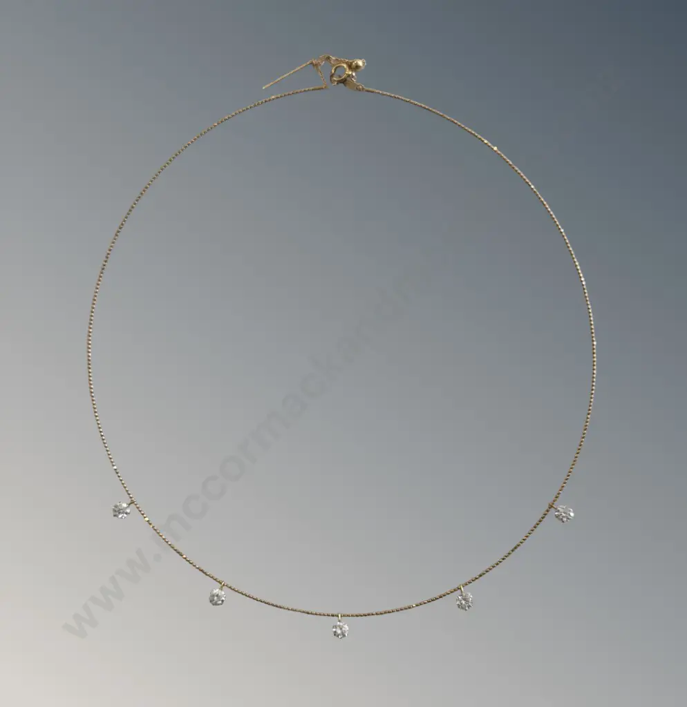 18ct Yellow Gold and 5 Diamond Choker Necklace, TDW1.07ct, L45cm, TW2.33gms Image 1++
