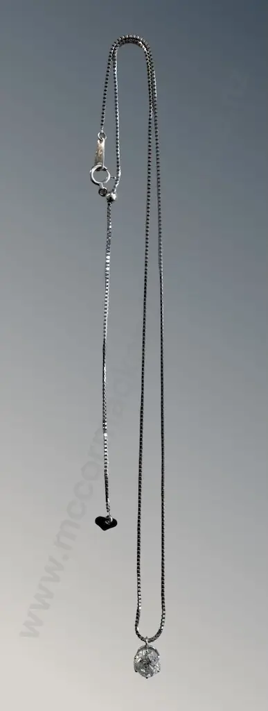 Platinum Set Diamond Pendant and Chain, Diamond 1.085ct, L38cm, TW3.3gms Image 1++