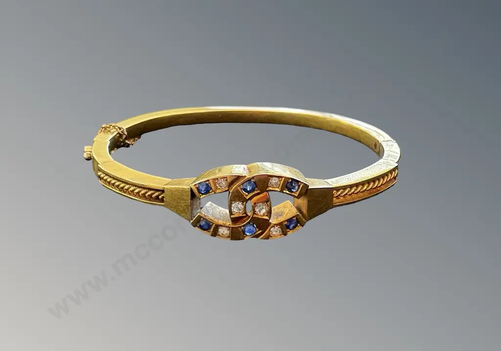 Gold Plated Diamond and Sapphire Chanel Style Bracelet Image 1++