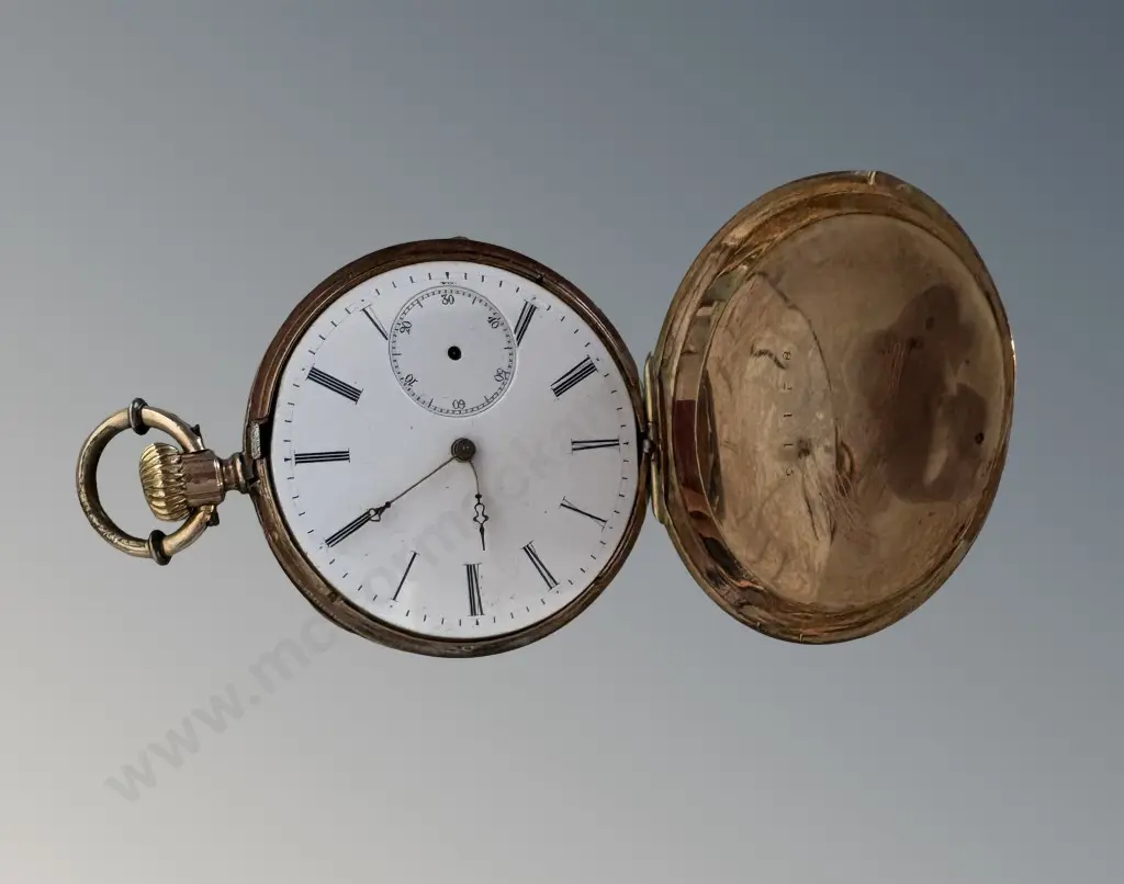 9ct Gold, Gold Plate and Enamel Pocketwatch featuring Portrait with Diamonds, TW40.36gms Image 1++