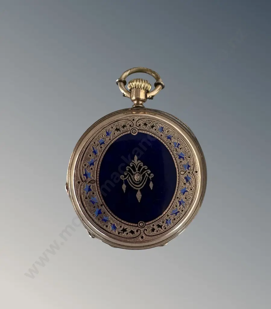 9ct Gold, Gold Plate and Enamel Pocketwatch featuring Portrait with Diamonds, TW40.36gms Image 1++
