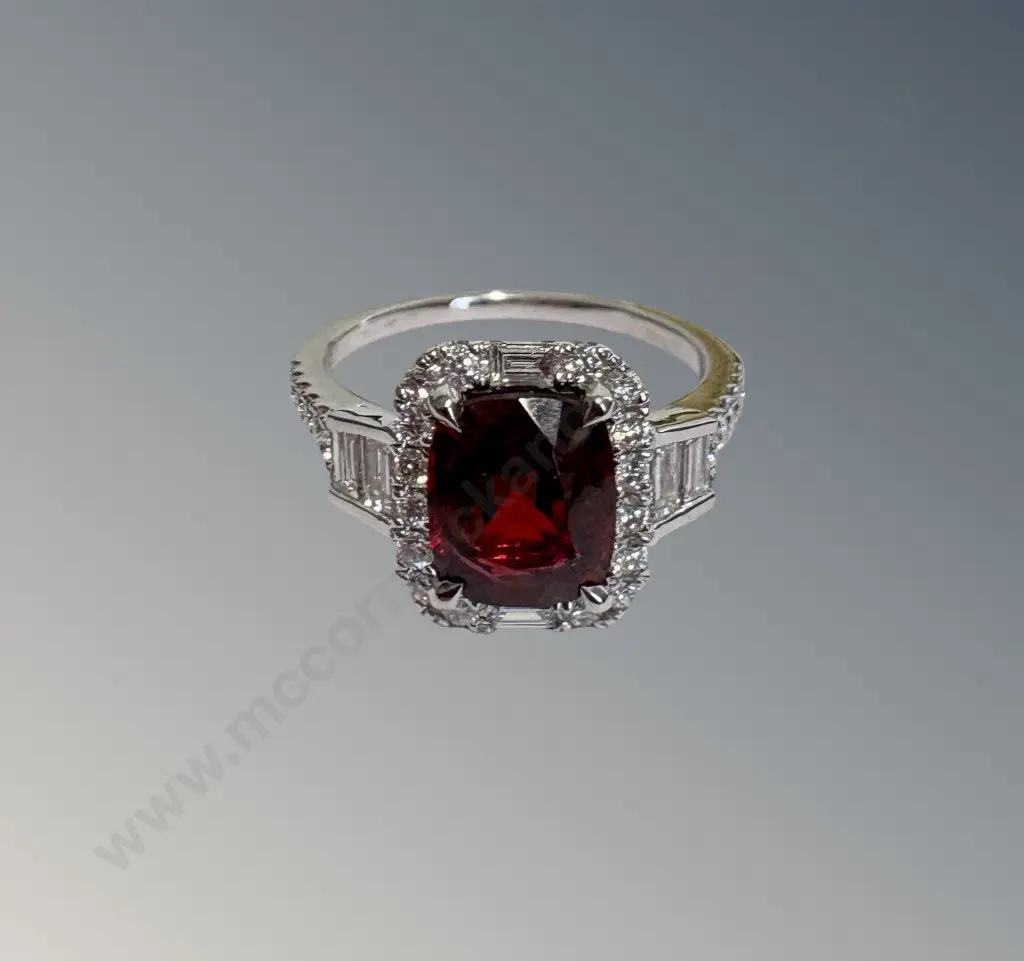 18ct White Gold Red Spinel and Diamond Ring, Size N, TGW2.67ct, TW3.80gms Image 1++