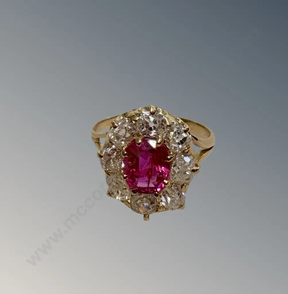 18ct Gold Ruby and Diamond Cluster Ring, Size M, TGW2.67ct, TW3.8gms Image 1++