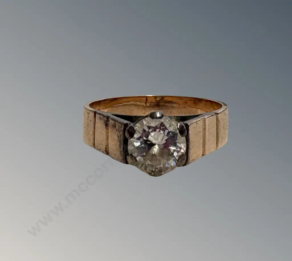 9ct Gold and Diamond Solitaire Ring, Size M, TW3.45gms Image 1++