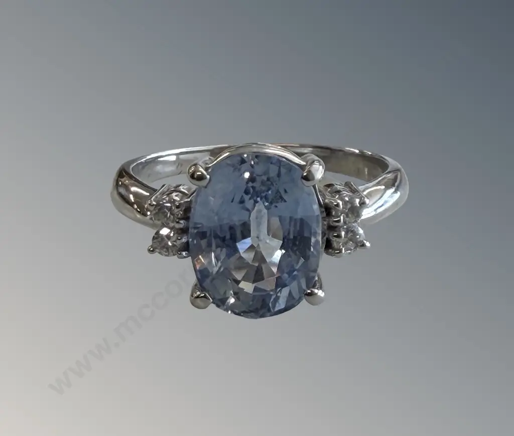 Platinum Blue Sapphire and Diamond Ring, Sapphire 4.74ct, Size P, TW6.43gms Image 1++