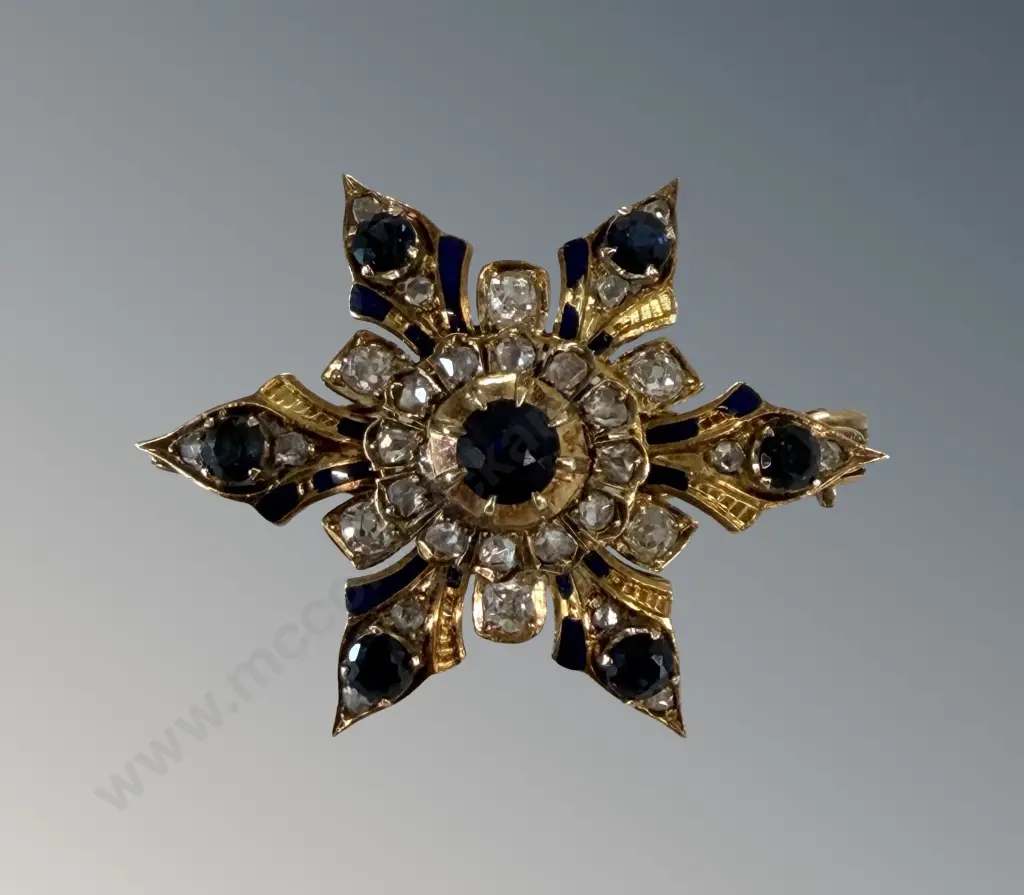 14ct Gold Sapphire and Diamond Star Brooch, TW8.31gms Image 1++
