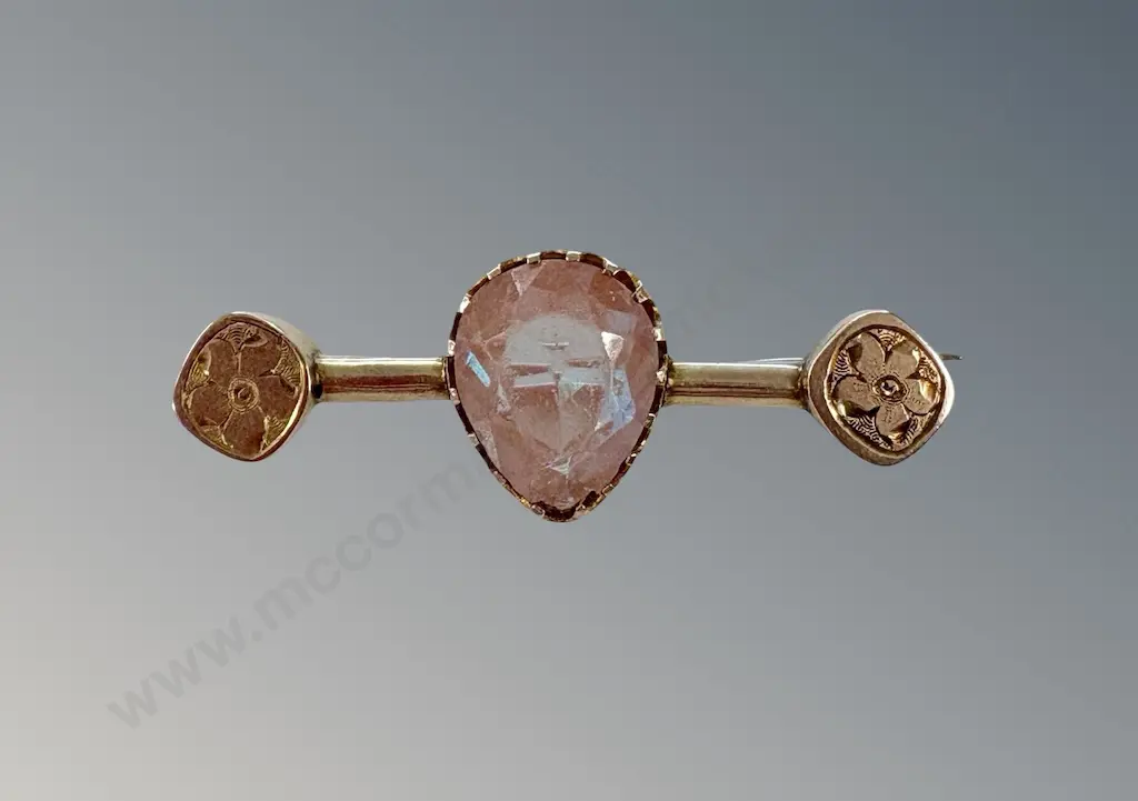 9ct Gold with Pear Shaped Moonstone Bar Brooch, TW5.85gms Image 1++