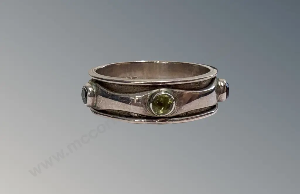 Sterling Silver Spinner Ring accented with Precious Stones, Size N, TW4.2gms Image 1++