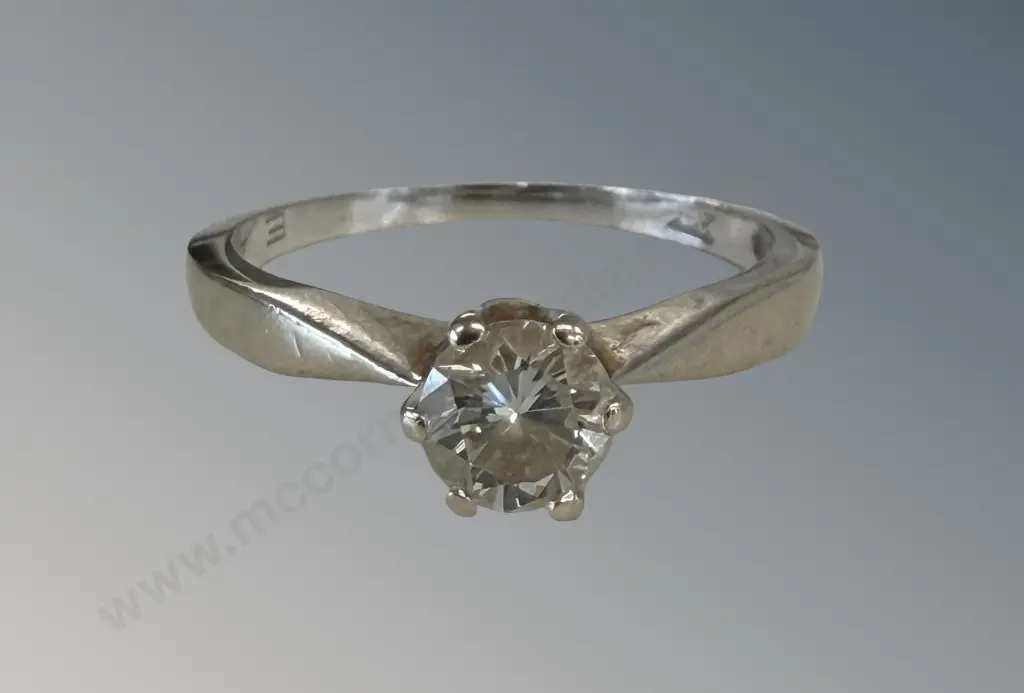 14ct White Gold Diamond Solitaire Ring, Size J, TW2.27gms Image 1++