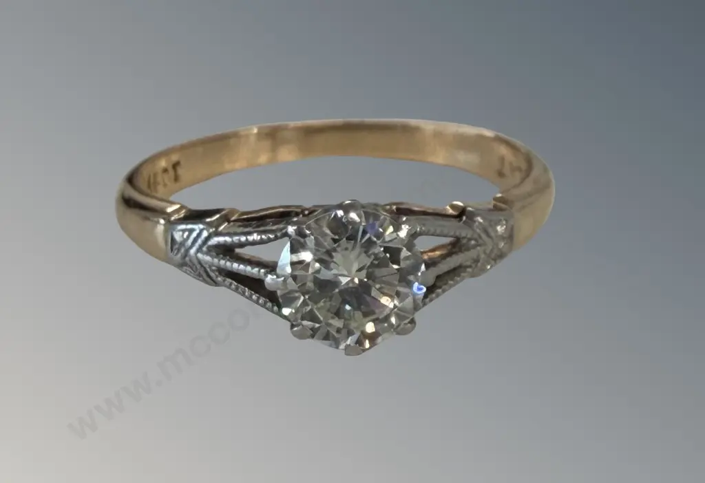 18ct Gold and Platinum Diamond Solitaire Ring, Size J,TGW.55ct, TW2.33gms Image 1++