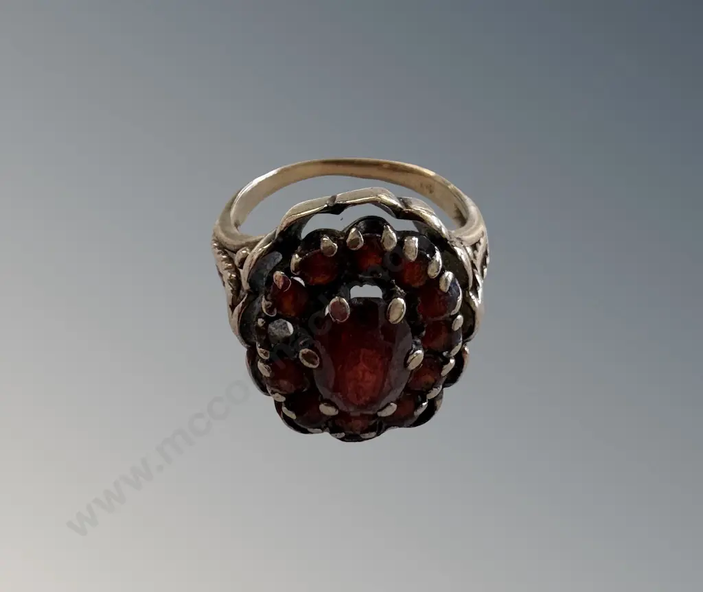 9ct Gold and Garnet Cluster Ring, Size K, TW5.2gms Image 1++