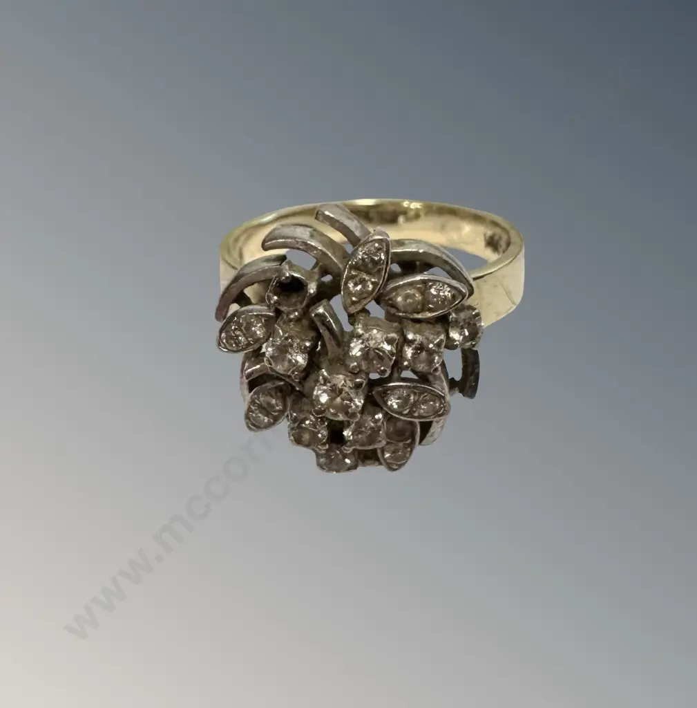 14ct Gold Diamond Cluster Ring, Size O, TW6gms Image 1++
